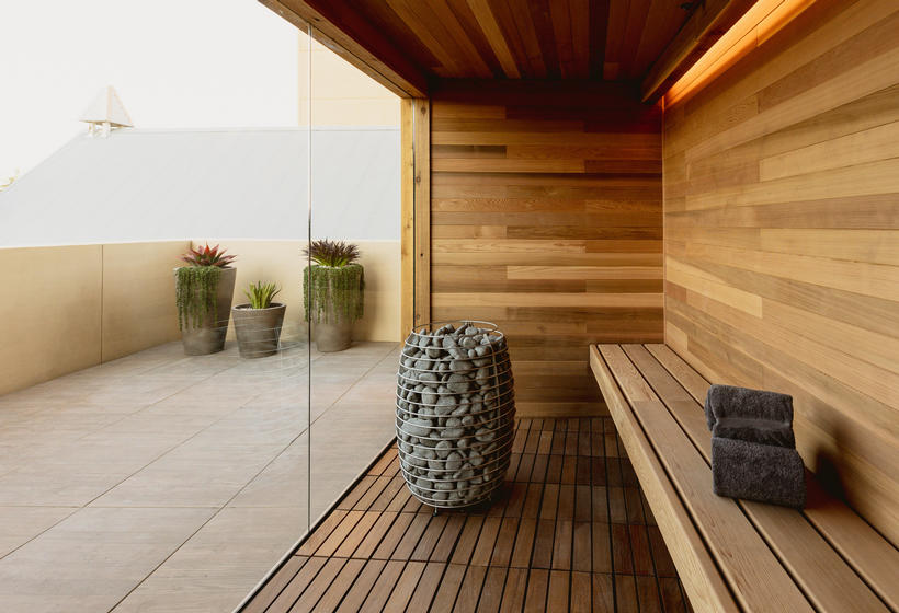 sauna at Spa at Chaco with window facing balcony